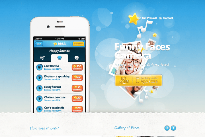 Funny Faces Camera App website preview